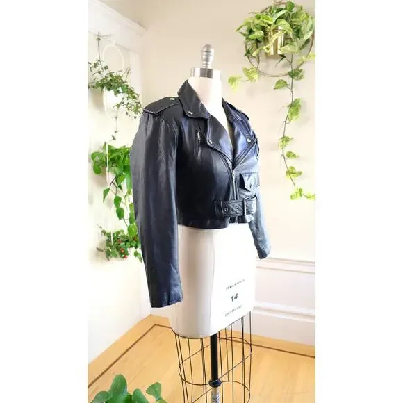 Vintage 1980s 1990s WILSONS LEATHER Jacket 80s 90s Black Moto Punk Cropped